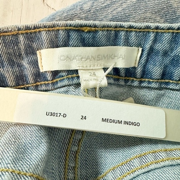 Jonathan Simkhai Indigo Blue Denim Paisley Print Mini Jean Skirt Size 24 - Picture 4 of 8